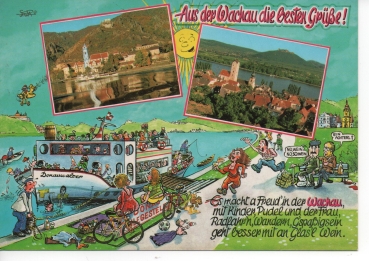 Ansichtskarte Aus der Wachau die besten Grüße!, Die lustige Wachau